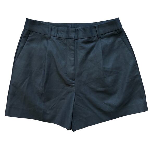 NEW ZARA High Rise Wide Leg Pleat Front Chino Shorts in Black SZ 10 - Picture 1 of 7